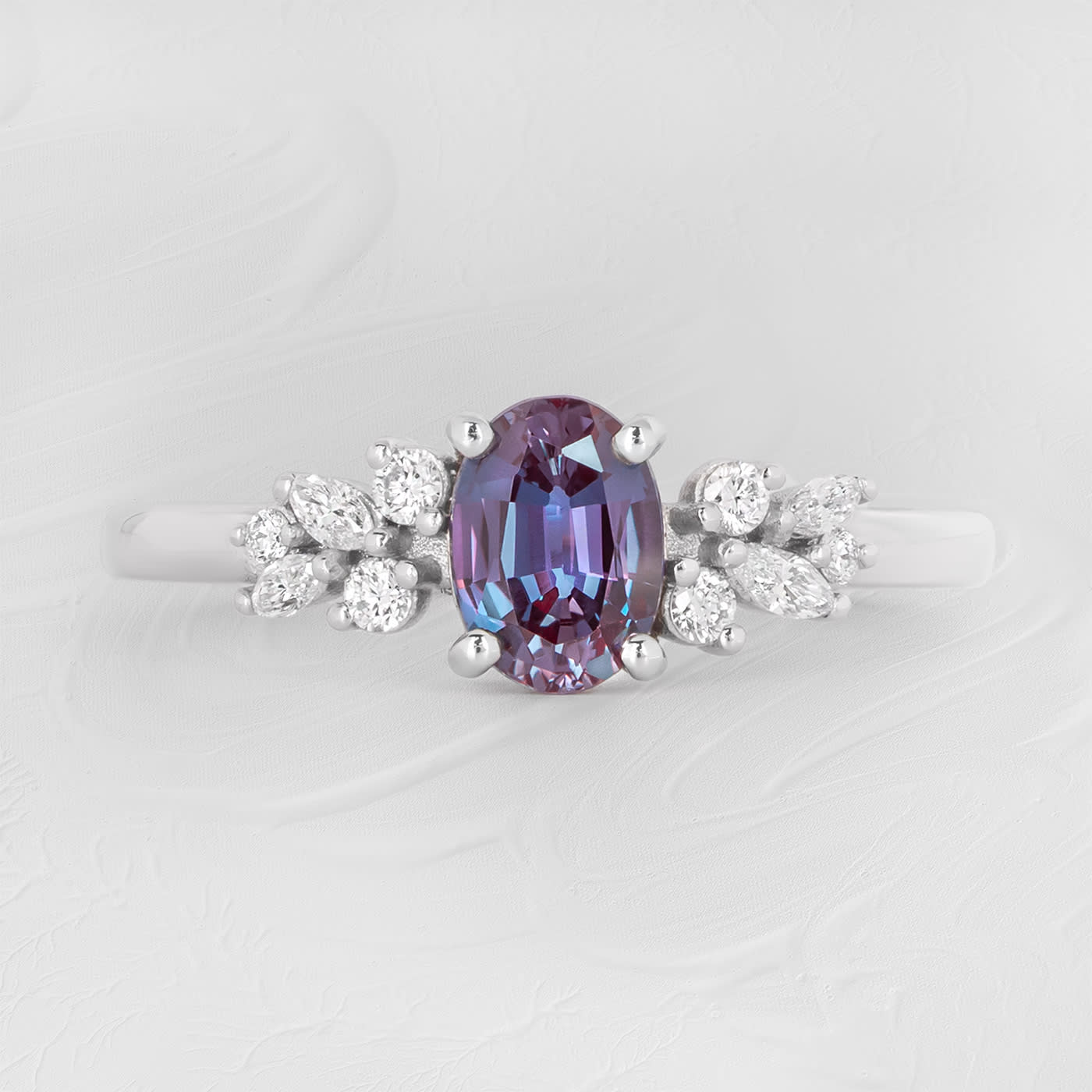 Lab grown alexandrite and diamond floral ring product image