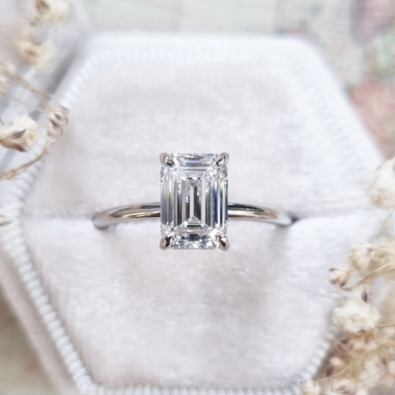 Emerald cut lab grown diamond solitaire ring in platinum product image