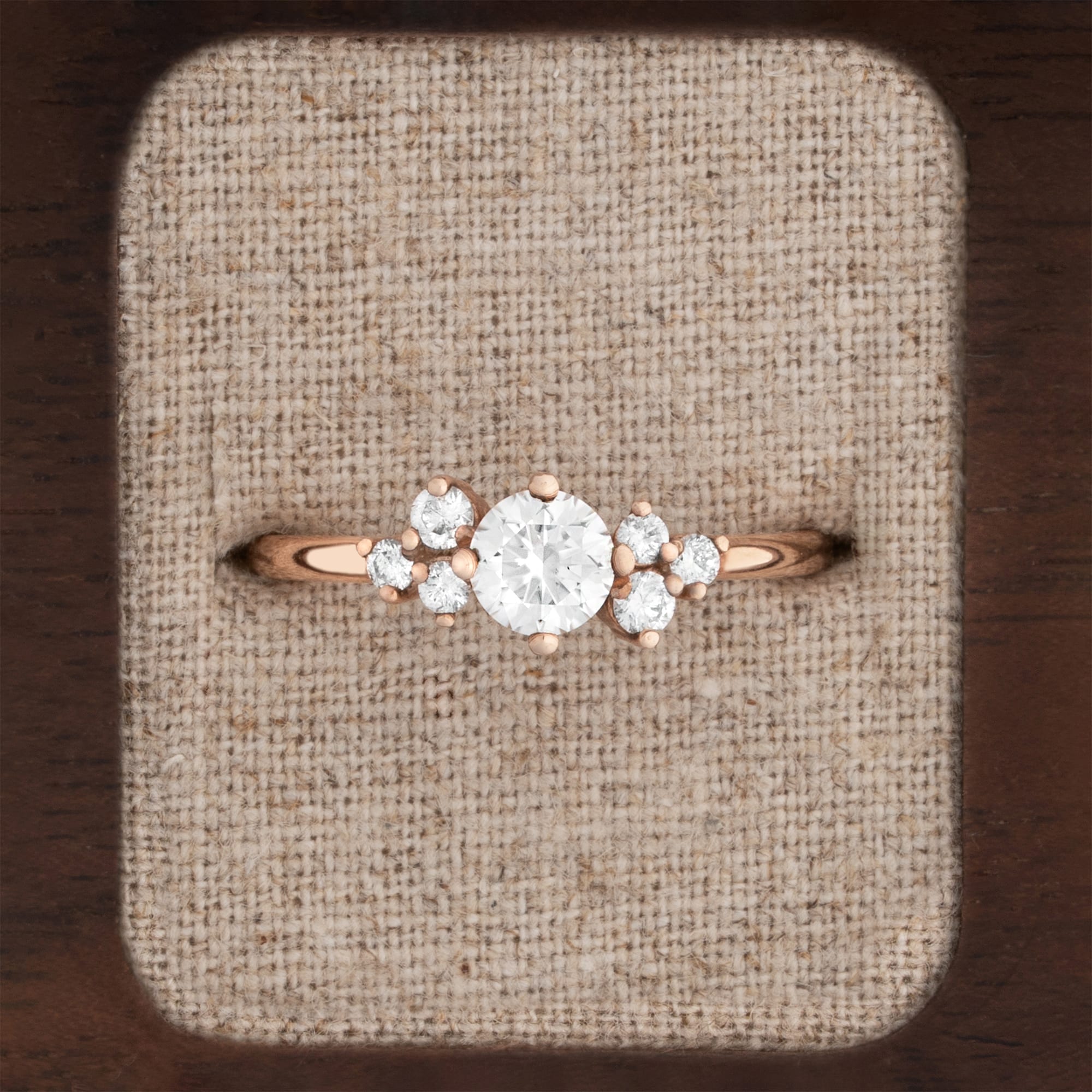 Moissanite and diamond cluster engagement ring — 1