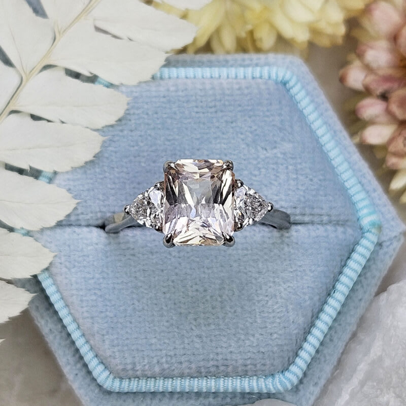 Princess Cut Emerald Cut Engagement Ring With Trillion Side Stones