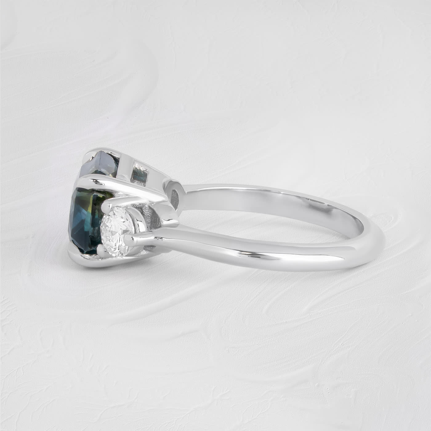 Octagon Bi colour sapphire and diamond trilogy ring | Aardvark Jewellery
