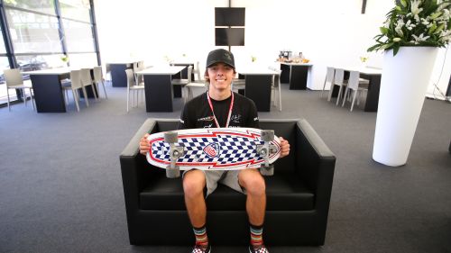 Vans hats and a skateboard Hunter Yeanys race essentials