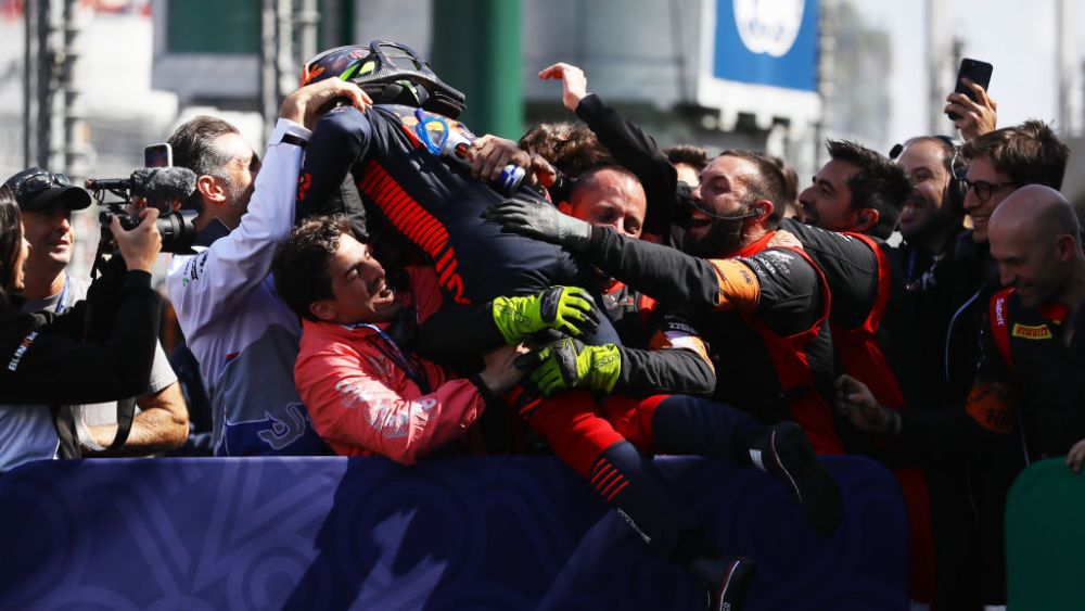 A moment of relief Hadjar and the Campos mechanics celebrate victory in Melbourne
