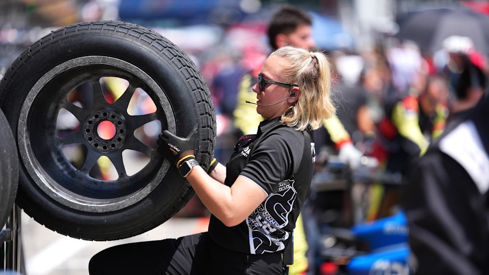 Getting the tyres ready in the pit lane is a big part of Goulds job on a race weekend
