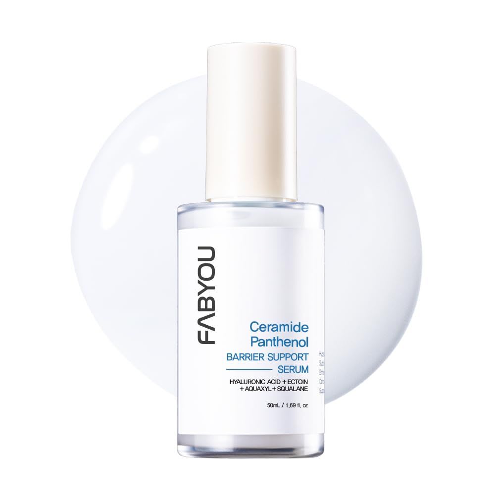FABYOU Ceramide Panthenol Barrier Support Serum, shown in a minimalist bottle with a dropper, designed to strengthen the skin barrier and provide deep hydration.