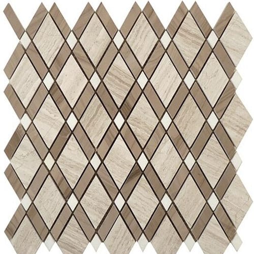 Diamond Series by Glazzio Tiles - Wooden White(Big Diamond)-Athen Gray(Stripes)-Thassos White(Small Diamond)