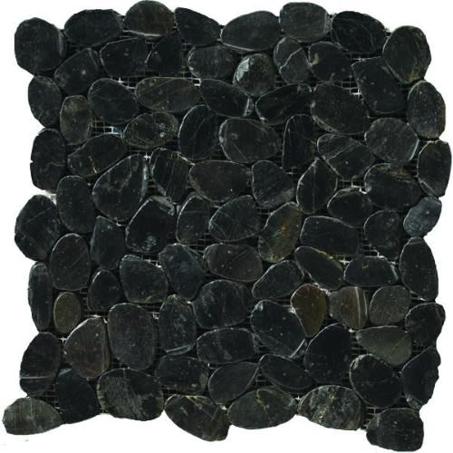 Rivera Pebbles by Emser Tile - Black Flat 12" X 12" Pebble