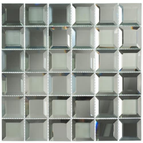 Euro Glass Spanish Pearl Silver 2 x 2 Glossy & Frosted Glass Mirror Tile: ACKR114 by Glazzio Tiles