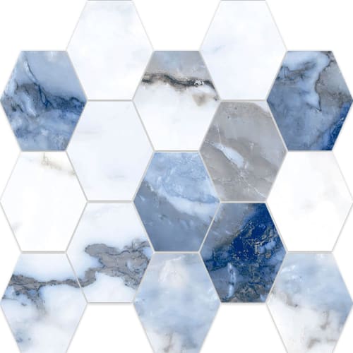 Crash by Happy Floors - Blue Polished - Hexagon Mosaic