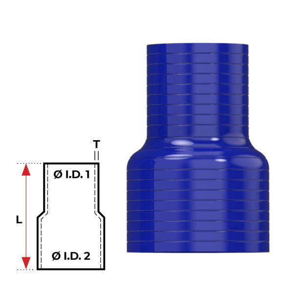 Blue Silicone Hose, 2 1/2 x 2 1/4 inch ID Straight Reducer