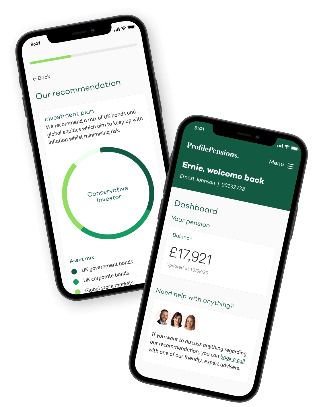 Phones showing online account