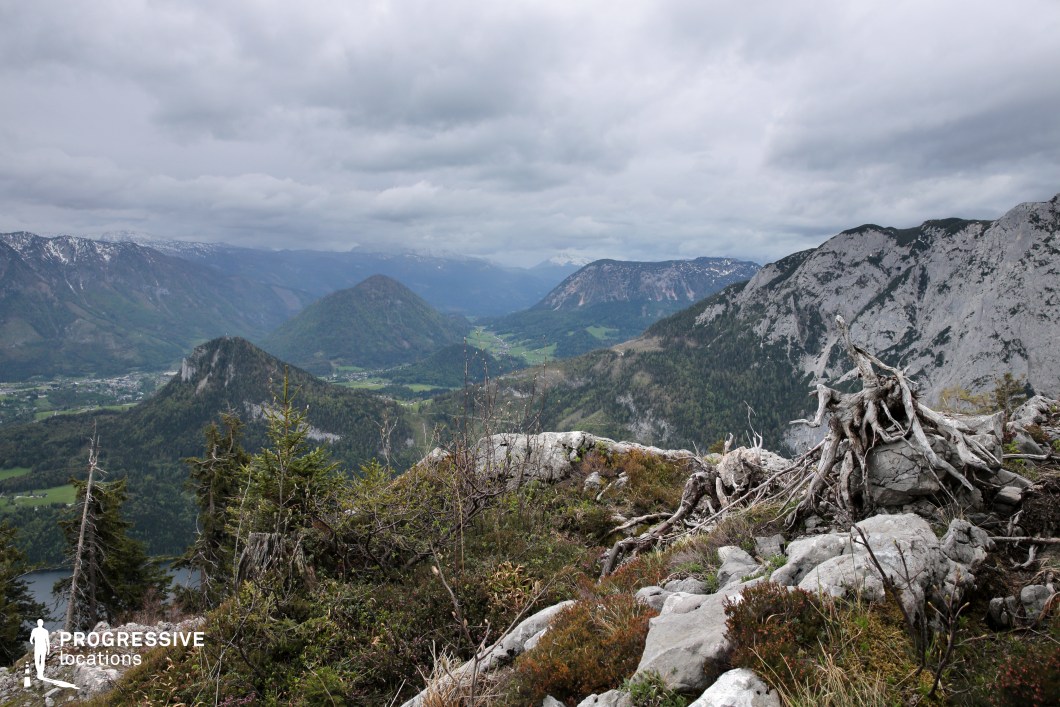 This elevated mountain vista offers a dramatic view across forested valleys and layered peaks, with sharp limestone cliffs, gnarled roots, and rocky outcrops in the foreground. The moody overcast sky intensifies the raw, untamed feeling of the landscape, making it ideal for emotionally intense or visually powerful scenes. Perfect for fantasy, survival, or historical films, this location suits turning points, revelations, or any sequence requiring a sense of grandeur, isolation, or confrontation with nature.