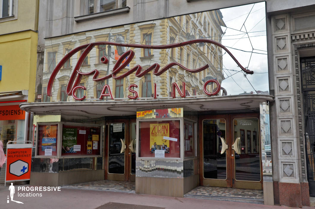 Locations in Austria: Exterior with Neon Sign, Filmcasino