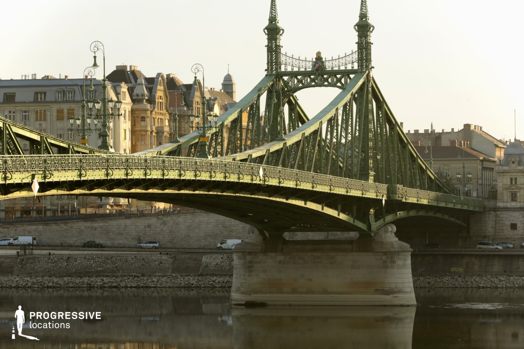 This image showcases a historic green iron bridge, featuring an intricate riveted metal structure, decorative lampposts, and elegant arched supports. The bridge exhibits a refined industrial aesthetic, with Art Nouveau-inspired ornamental details visible in the lampposts and latticework railings. The strong vertical and diagonal elements of the bridge create a dynamic architectural composition, while the massive stone piers provide structural stability. In the background, historic European buildings with ornate facades and turrets enhance the bridge’s classical character, establishing a seamless blend of urban infrastructure and architectural heritage. The scene is ideal for cinematic cityscapes, period-style photography, or architectural-focused projects, emphasizing the grandeur of historic engineering and European urban design.