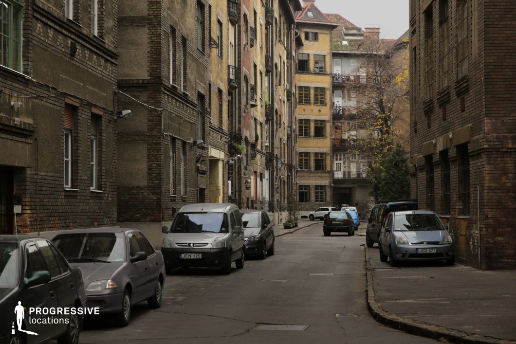 This image showcases a narrow urban alley framed by historic residential buildings, characterized by their exposed brick façades and varied architectural details. The weathered appearance of the structures, with patches of stucco and aged plaster, conveys a sense of history and neglect. Many of the windows feature metal railings or simple wooden frames, while the irregular alignment and faded surfaces add to the gritty, urban atmosphere.

In the background, the scene takes on a more somber and intriguing tone, as some buildings reveal broken or missing windows. These details evoke a sense of abandonment and decay, suggesting a history of disuse or neglect. The fractured glass and empty window frames, combined with the enclosed nature of the alley, create an underlying tension that lends the location an air of vulnerability and unease.

This setting, with its raw, deteriorating aesthetic and the subtle implications of danger and desolation, is particularly well-suited for thrillers, crime dramas, or action sequences. The blend of historic architecture, muted tones, and the foreboding elements in the background provide a versatile and atmospheric backdrop for creating intense, suspenseful scenes.