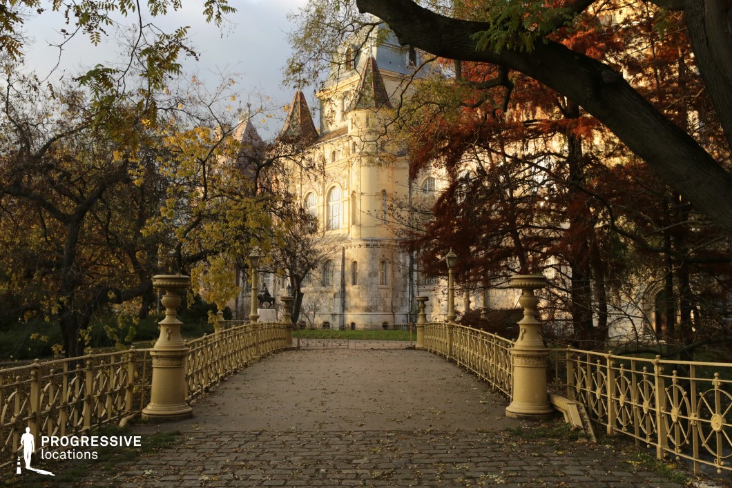 Narrow bridge leading to a historic castle, a strong film and photography location with stone towers and ornate railings