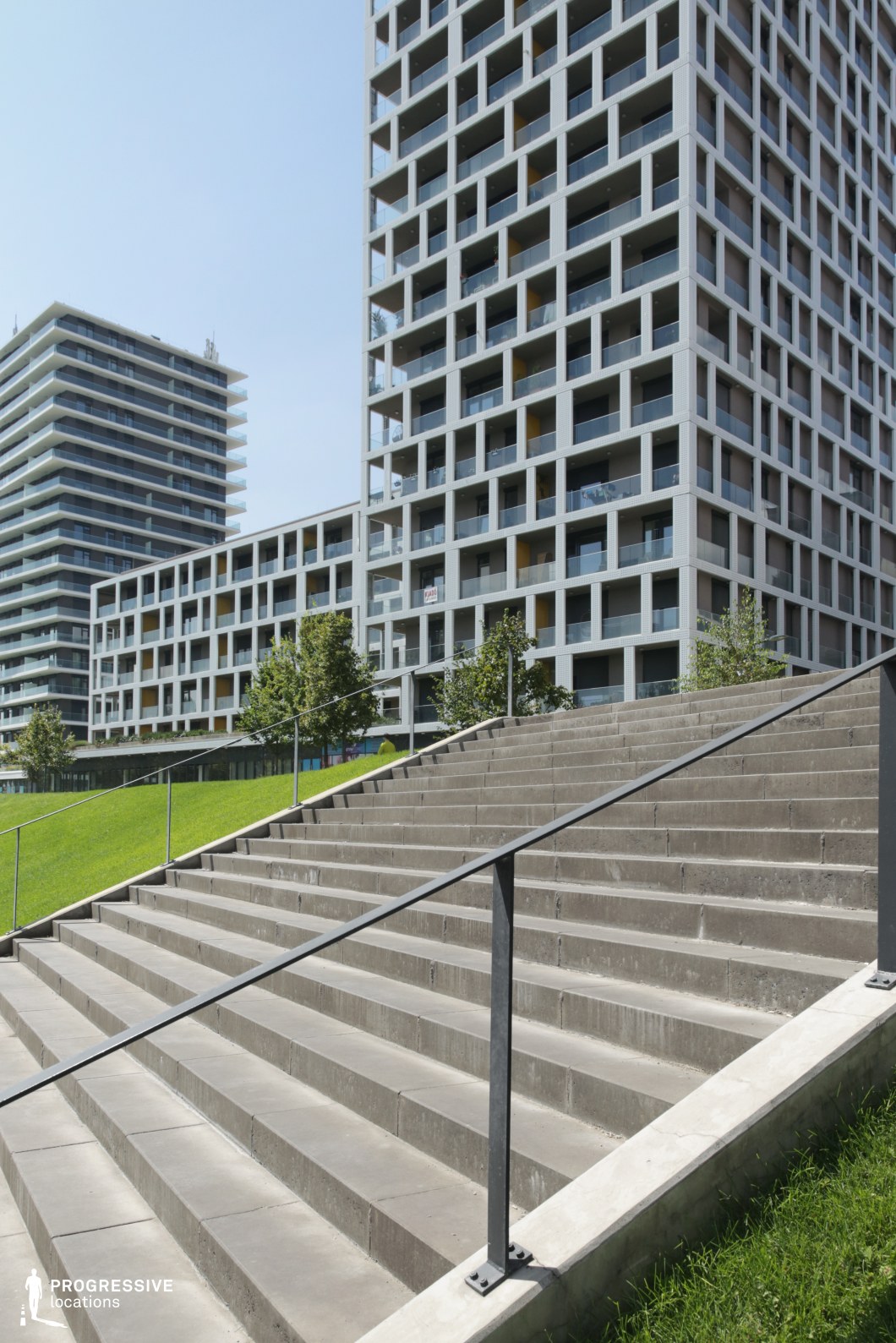 Modern residential stairs and buildings, shooting location for film and photography projects