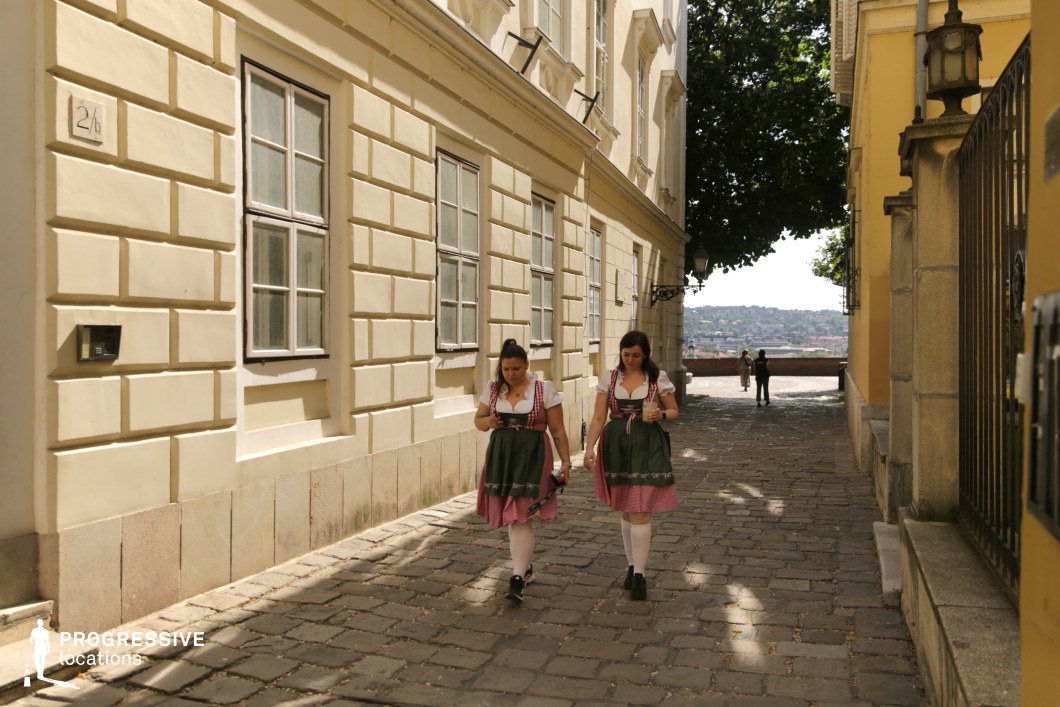 Cobblestone passage with classical facades, ideal location for photography and filming