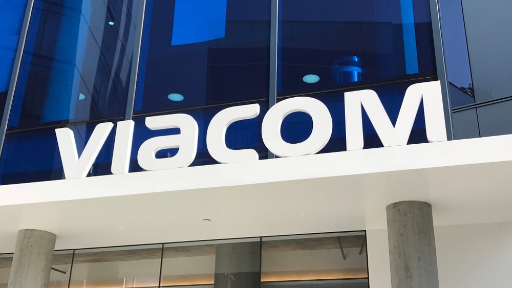 LOS ANGELES, Nov 7, 2019: Viacom logo sign close up at Los Angeles headquarters on Gower Street. Viacom and CBS will complete their merger in December 2019.