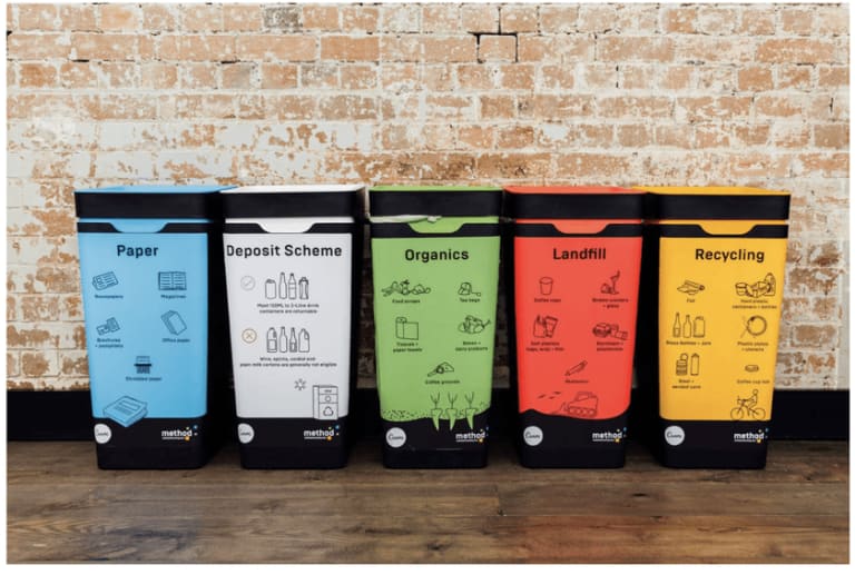 Recycling bins at Canva's offices