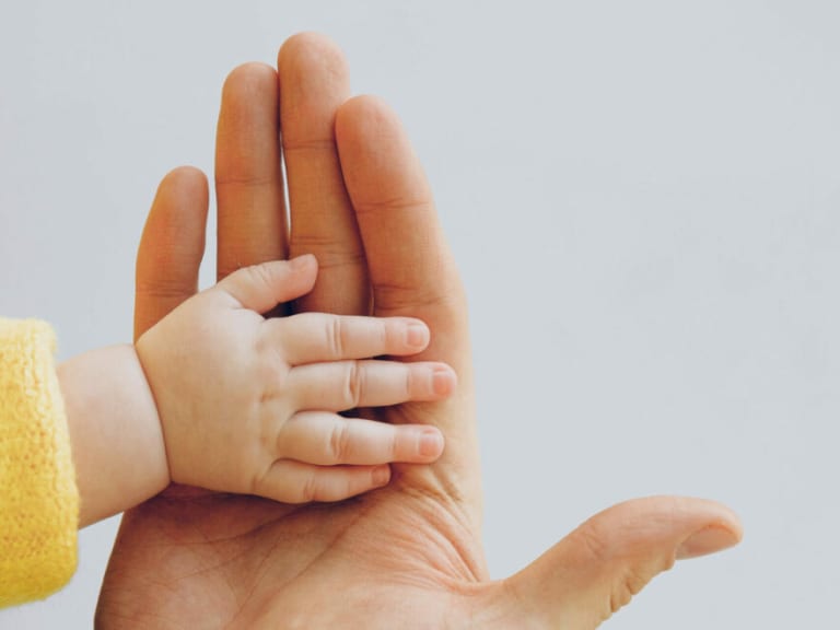 Parent hand and baby hand