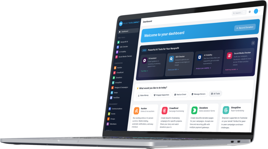 PWI dashboard on a laptop
