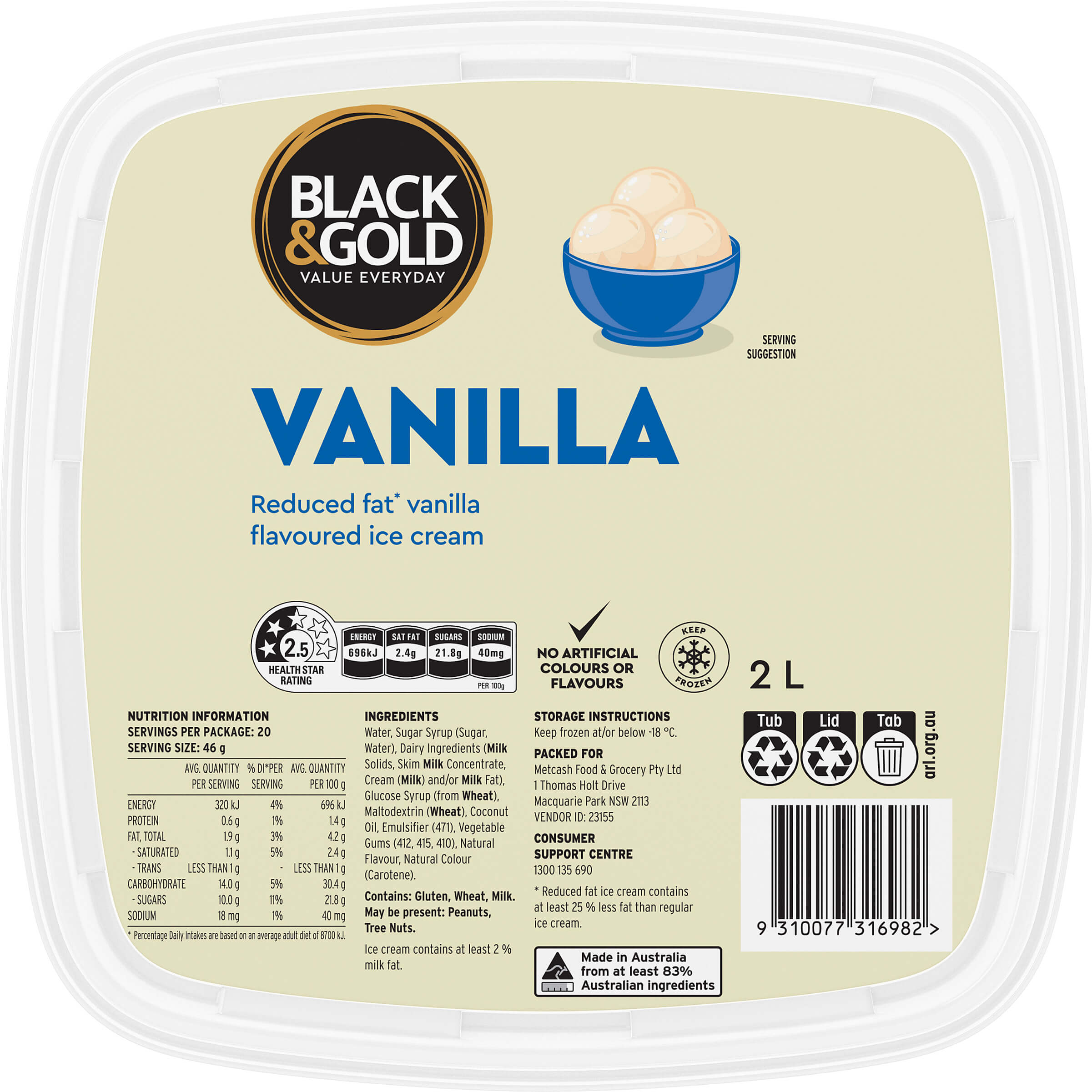 Black & Gold Vanilla Ice Cream 2L