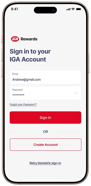 Login to the IGA Cash Back App