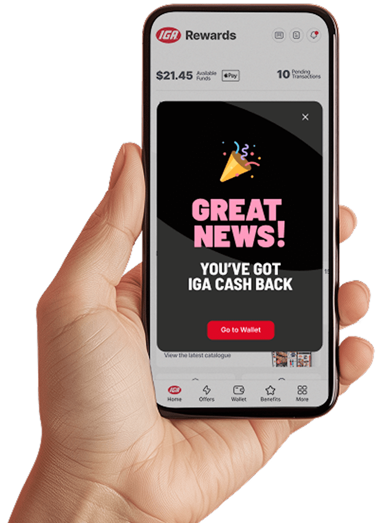 IGA Rewards Cash Back App Home Screen meeting the cash back threshold