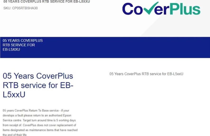 Epson Coverplus 05 Years Rtb Service For Eb-L5Xxu (Cp05Rtbsha30) 2 Epson Coverplus 05 Years Rtb Service For Eb-L5Xxu (Cp05Rtbsha30) - Image 2