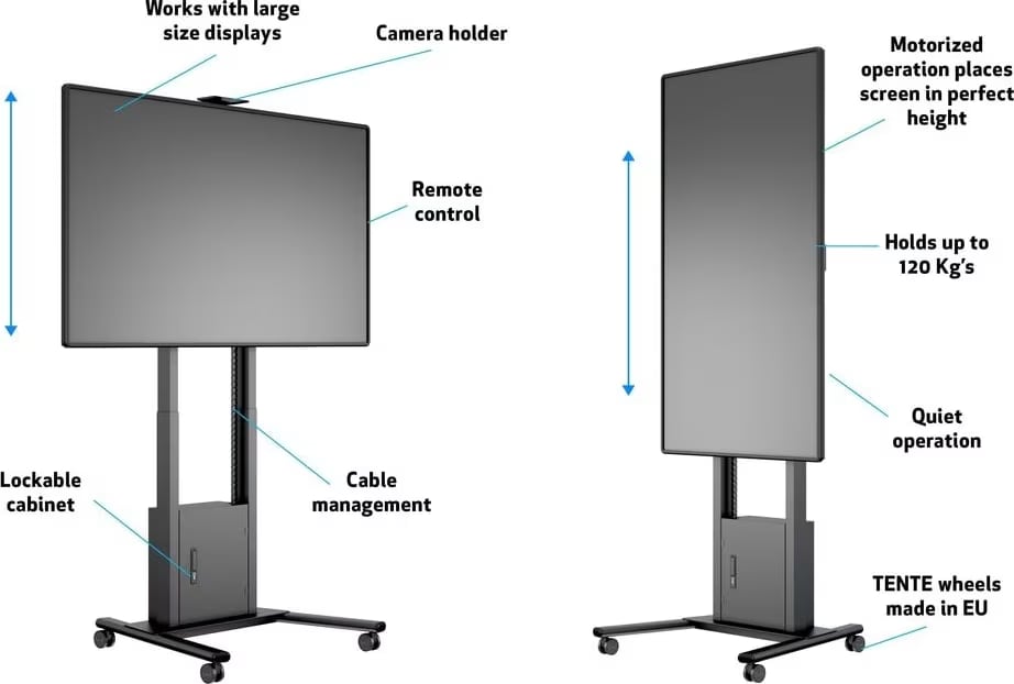 Multibrackets M Motorised Floorstand Incl Cabinet &Amp; Camerashelf 120Kg Black (Mb6775) - Image 6