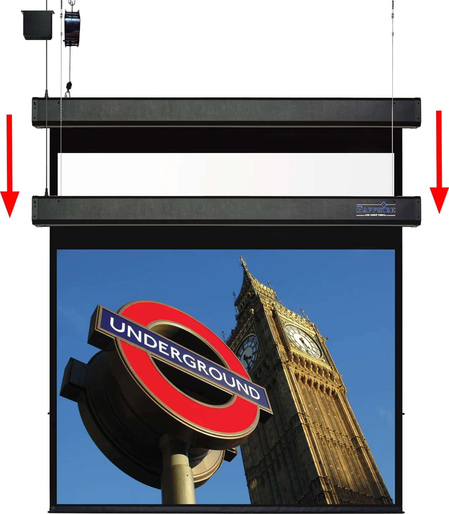 Sapphire Electric Two Motor Drop-Down Screen - 3048 X 2286Mm - 4:3 Format (Ssm300Radv) 1 Sapphire Electric Two Motor Drop-Down Screen - 3048 X 2286Mm - 4:3 Format (Ssm300Radv)