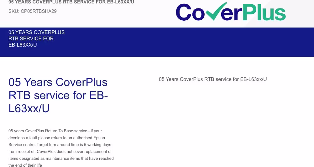 Epson CoverPlus 05 Years RTB service for EB-L63XXU (CP05RTBSHA29)