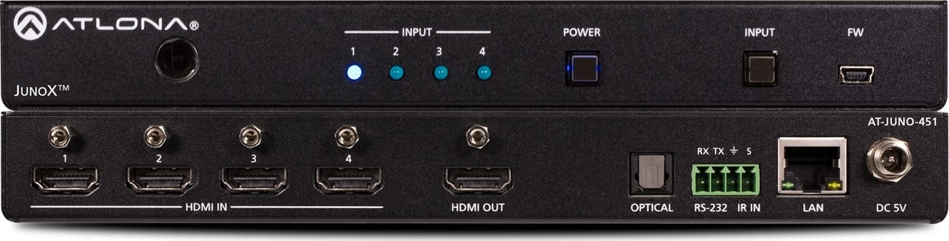 Atlona 4K HDR Four-Input HDMI Switcher with Auto-Switching and Return Optical Audio (AT-JUNO-451)