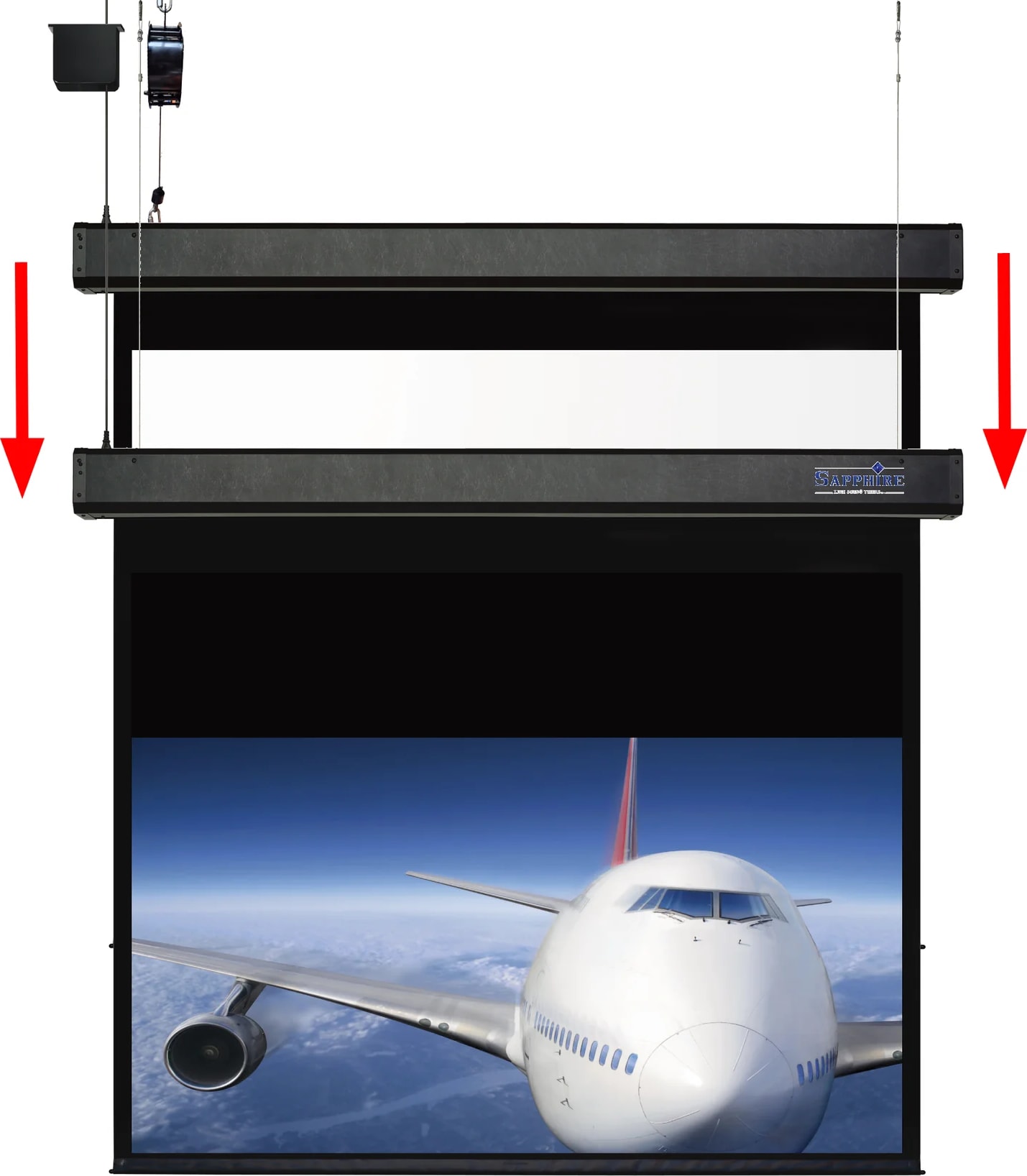 Sapphire Electric Two Motor Drop-down Screen &ndash; 2030 x 1145mm &ndash; 16:9 Format (SSM200RADWSF)