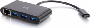 C2G Black USB-C Male to Female Ethernet Adapter with 3-Port USB Hub (C2G82406)