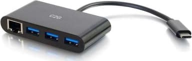 C2G – Black USB-C Male to Female Ethernet Adapter with 3-Port USB Hub (C2G82406)