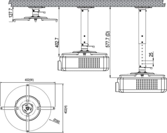 Pxl Universal Projector Mount Pcm128Ext (Fixed And Adjustable Drops) - Image 3
