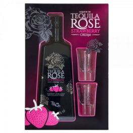 Tequila Rose Strawberry Cream Liqueur Bottle with Two Shot Glasses (750 ml)