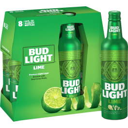 Bud Light Lime 8pk 16oz aluminum bottles