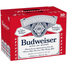Budweiser Lager - 30 cans / 12oz