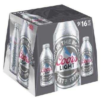 COORS LIGHT ALUMINUM BOTTLE 9PK 16 oz