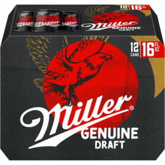 Miller Genuine Draft Beer, American Lager - 12 cans / 16oz