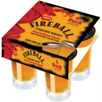 Fireball Peel & Party Shots Flavored Whiskey - 4 x 25mL