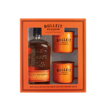 Bulleit Bourbon Whiskey Bottle with Two Branded Ceramic Mugs Kentucky - 750mL