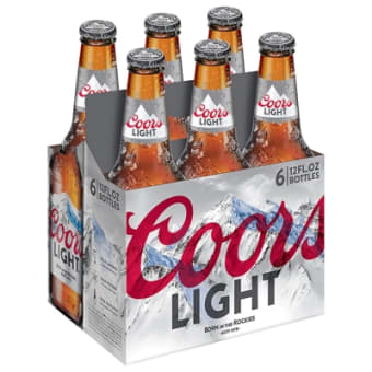 Coors Light Lager Beer - 6 bottles / 12oz