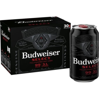 Budweiser Select Lager - 30 cans / 12oz