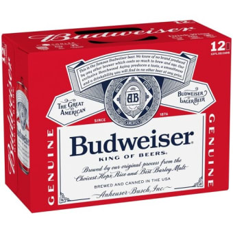 Budweiser Lager - 12 cans / 12oz