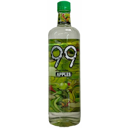 99 Apples Liqueur - 750mL - 99 Brand delivers the most intense drink experience with extreme flavor and energy.    99 Brand is a 99 proof full flavor shot. It combines bold flavors with high proof, giving consumers a great tasting intense shot. Big, “explosive” tastes that capture the essence of consumer favorites – extreme flavor in every shot.    Tasting Notes:  It’s classic! Sweet, succulent, and intensely apple.