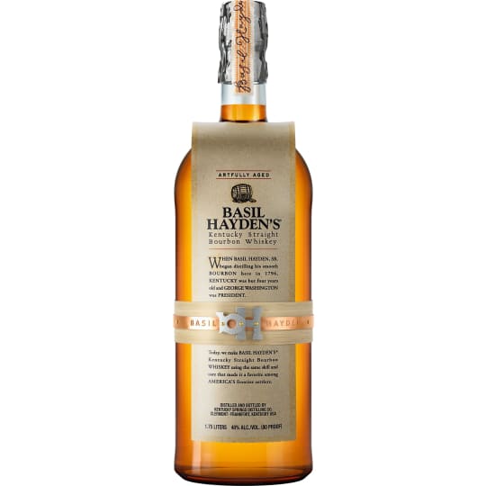 Basil Hayden's Kentucky Straight Bourbon Whiskey - 1.75L - Marked by a rich cascade of aromas and flavors, Basil Hayden's® Kentucky Straight Bourbon Whiskey is carefully matured for exceptional quality and distilled in the heart of bourbon country in Clermont, Kentucky. This unique, single small batch bourbon whiskey is blessed with rich hints of peppermint, notes of pepper, slight citrus overtones and a spicy, warming finish. Sip neat, on the rocks, in a classic Manhattan or Old Fashioned. Try it in a Mint Julep or Bourbon Mary while savoring the aroma with a spicy, peppery, honey-toned light body and gentle bite. Carefully matured for exceptional quality, Basil Hayden’s is artfully aged and bottled at 80 proof. Basil Hayden’s® utilizes twice as much rye as the other bourbons in the collection for a gentle yet spicy flavor.